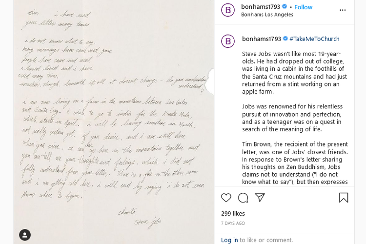 Surat Tulisan Tangan Steve Jobs Terkait Aliran dalam Budha Mahayana Dilelang Rp4,2 Miliar